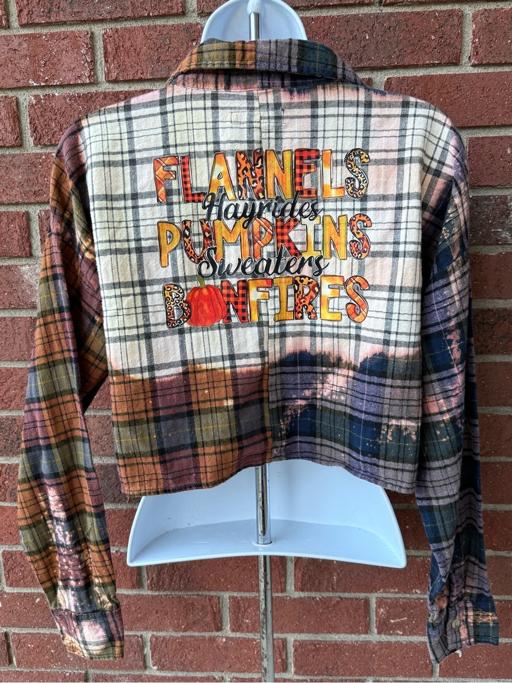 Custom made Fall Split plaid flannel Cropped Button-Front